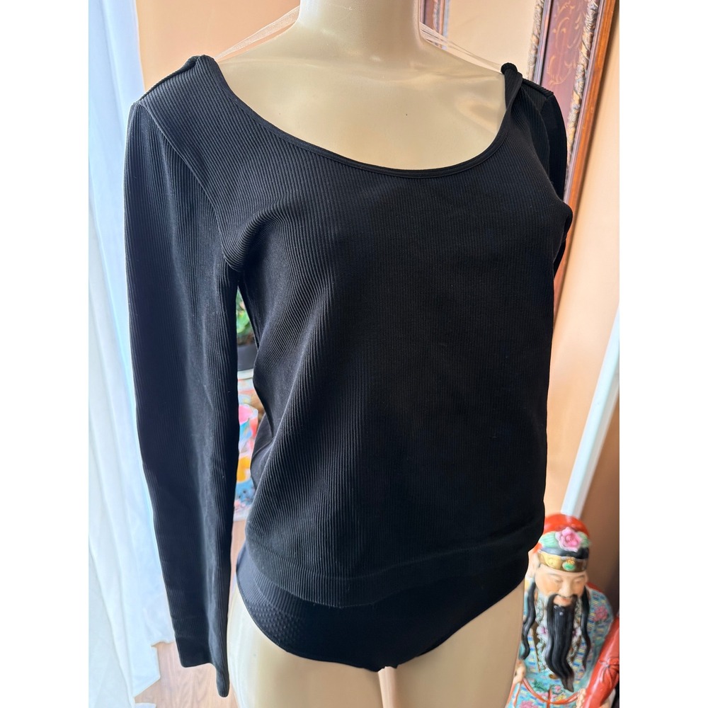 Wild Fable Black Ribbed‎ Long Sleeve Scoop Neck Bodysuit XL